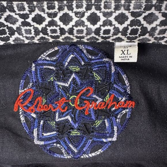 Robert Graham Knowledge Wisdom Truth Men Black Textured Button Up Shirt Sz XL - Picture 13 of 16